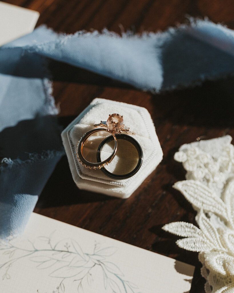 Classic and beautiful wedding detail shot of the wedding rings