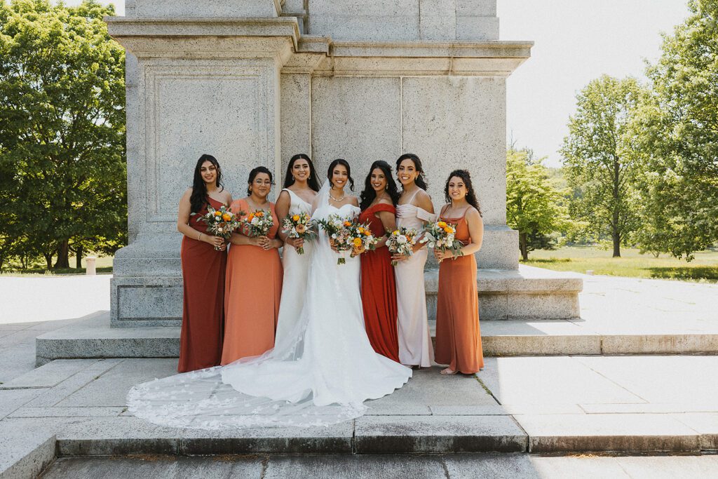 Beautiful bride with her bridesmaids