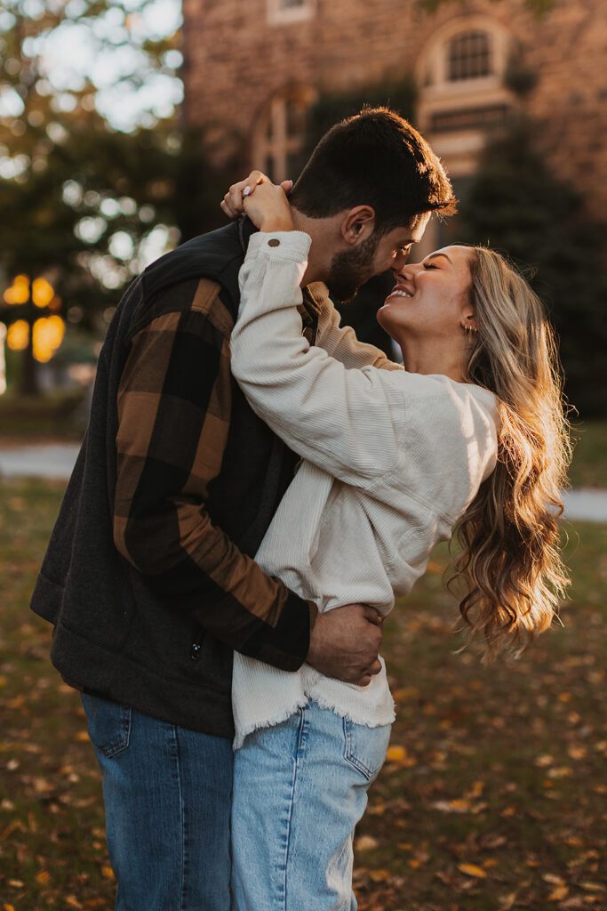 sweet and candid fall engagement photo
