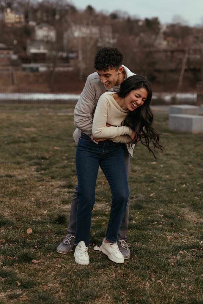 Playful and candid engagement photos in PA