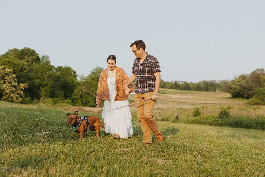 candid engagement photos with pets in Pennsylvania