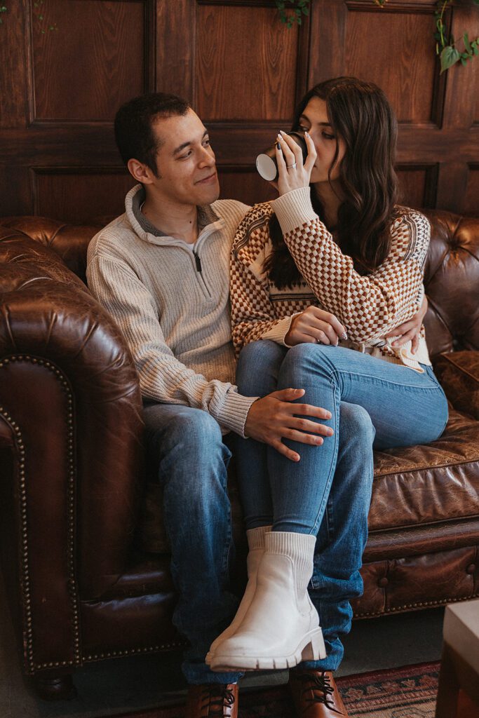 coffee shop engagement photo