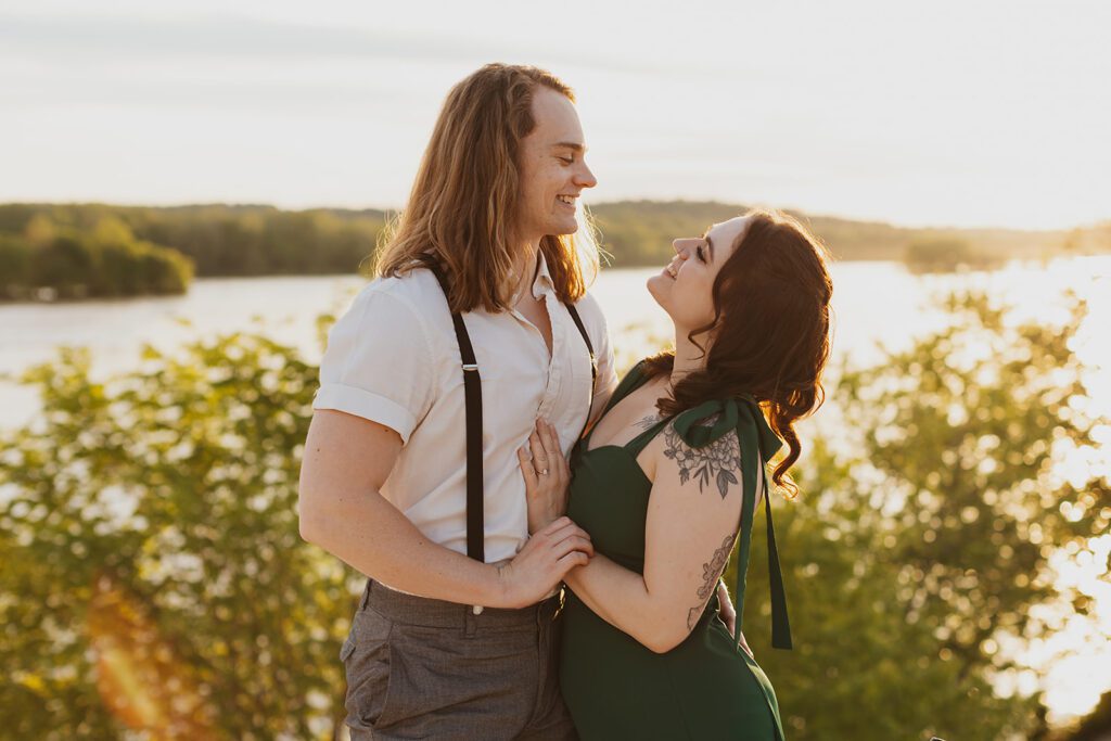 Golden hour engagement photos at the White Cliffs of Conoy