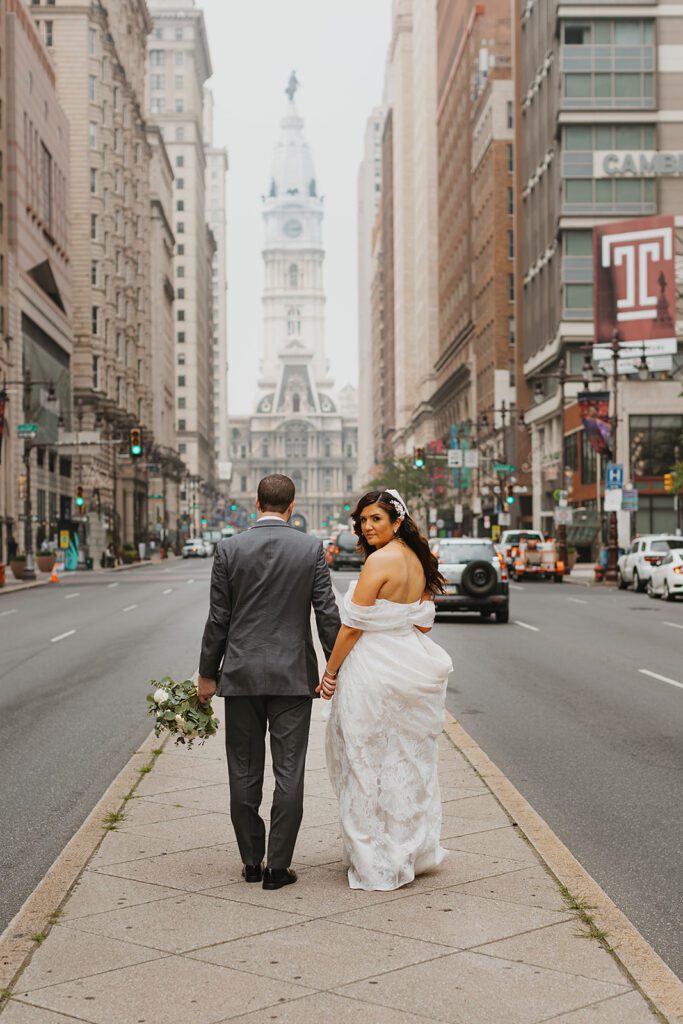Bride and groom downtown wedding photos