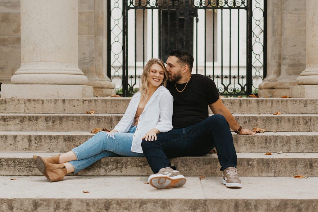 city engagement photo on the stairs in Philadelphia