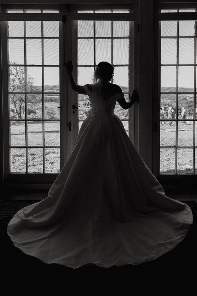 elegant bridal portrait by the window in a gorgeous manor