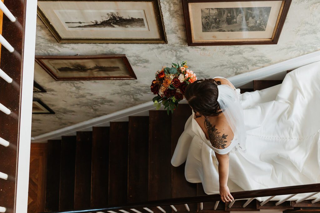 bride and groom portraits inside Centennial Farm Manor, an upstate new york wedding venue