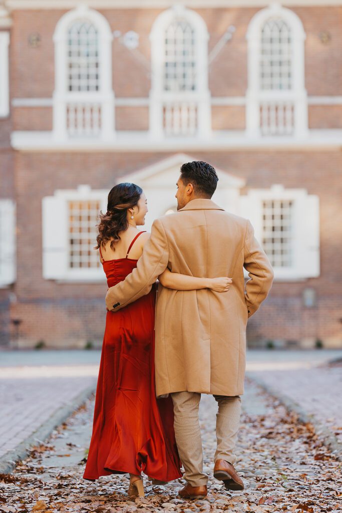 A tender embrace captured between Megan and Luis, set against the charming streets of Old City Philadelphia