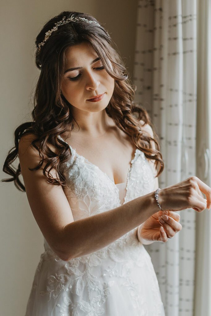 elegant and dreamy indoor bridal portraits by a window