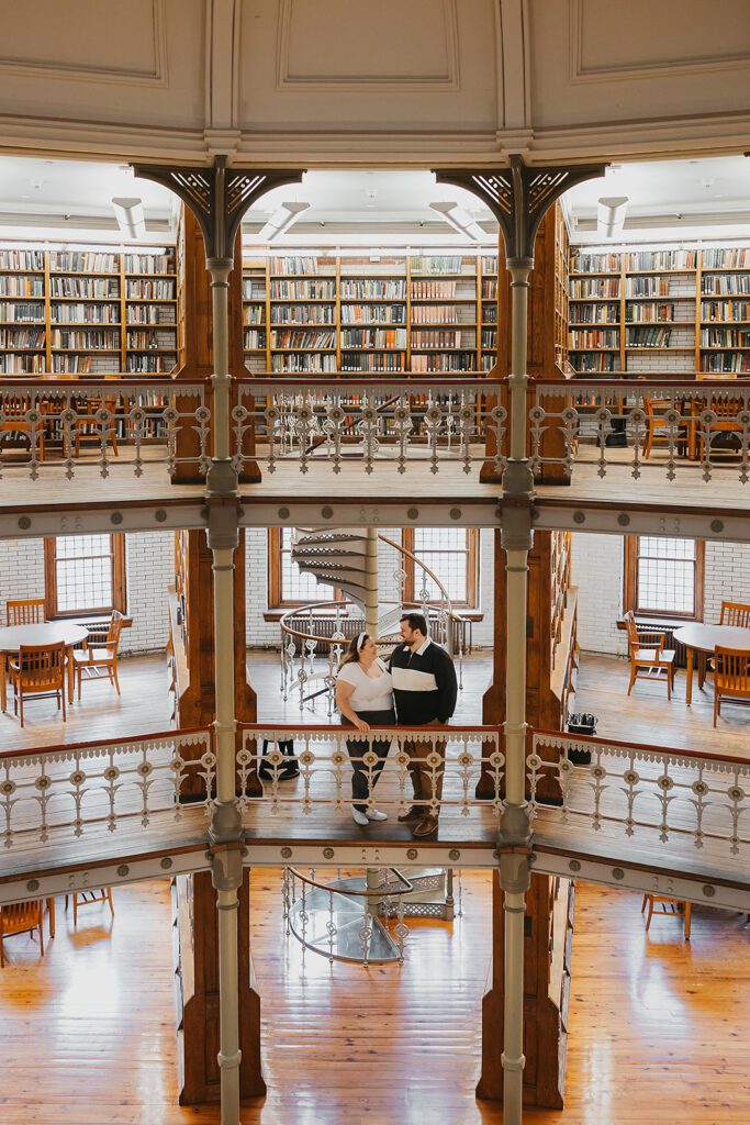 romantic and playful library engagement photos at Lehigh University