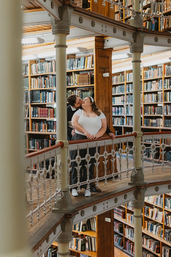 romantic and playful library engagement photos at Lehigh University