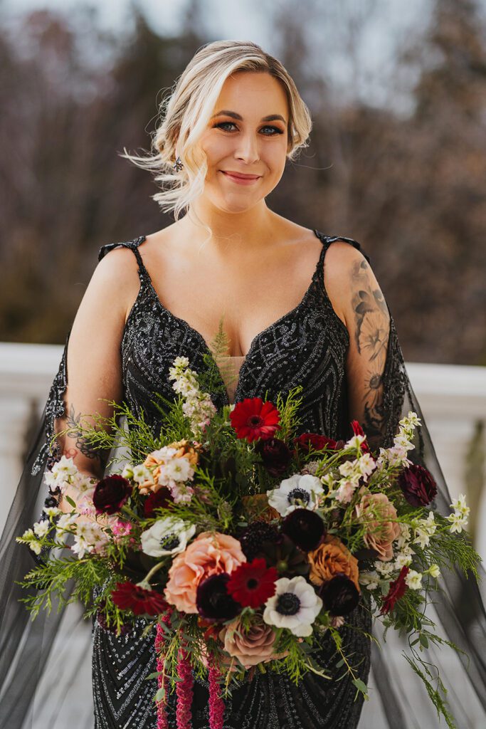 elegant bride in a black wedding dress