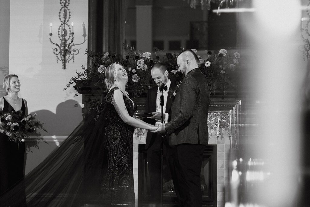 emotional and candid captures of the wedding ceremony indoors at the Palace at Somerset park