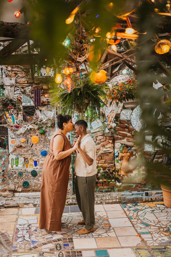 colorful lgbtq engagement photos in magic gardens, philadelphia