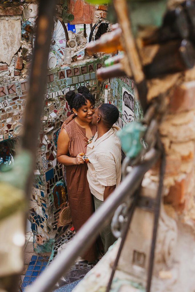 colorful lgbtq engagement photos in magic gardens, philadelphia