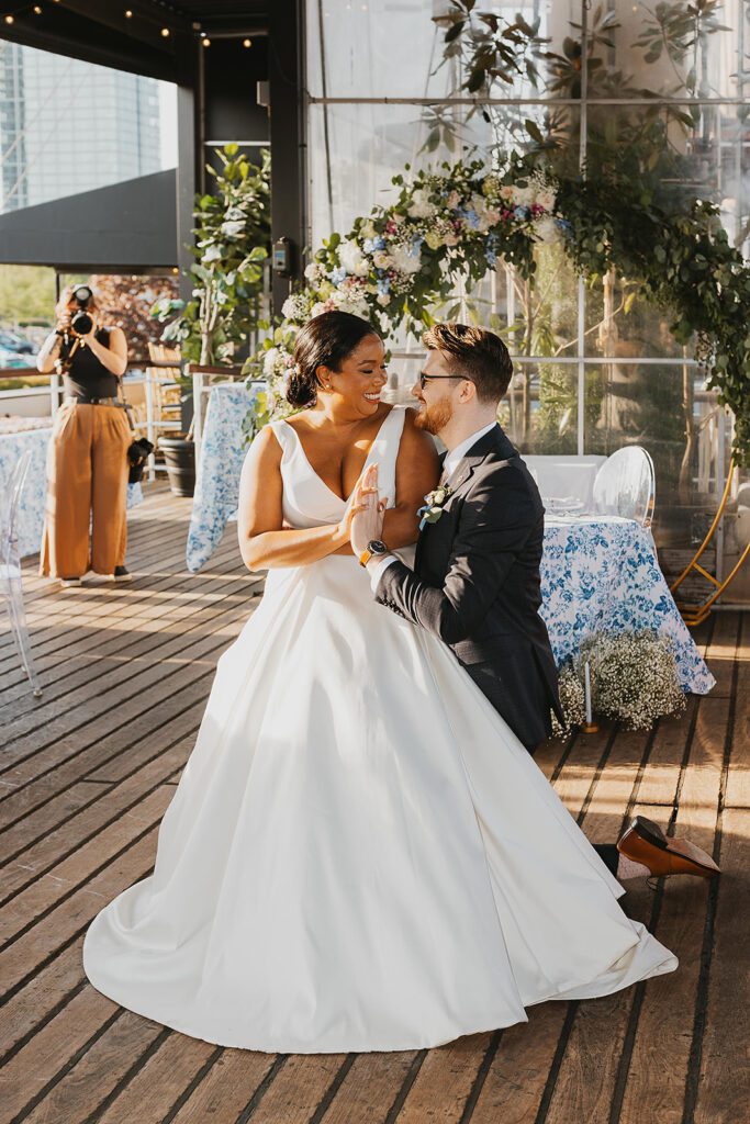 bride and groom dancing at their wedding reception