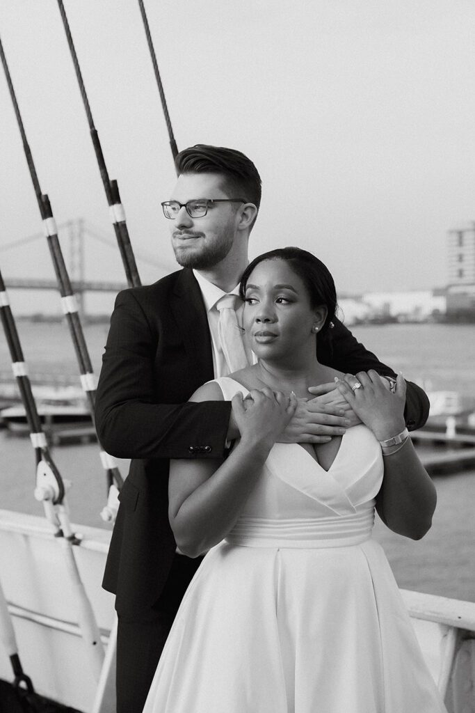 beautiful bride and groom boat wedding portraits