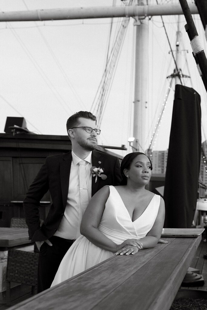 beautiful bride and groom boat wedding portraits