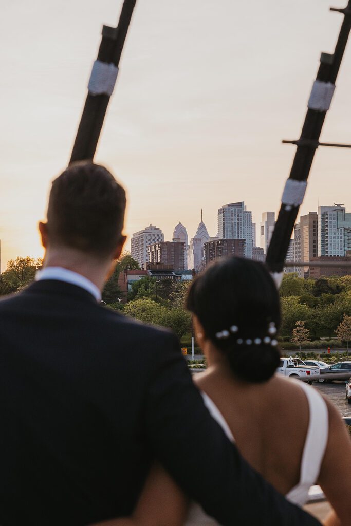 elegant bride and groom on Moshulu for their elegant boat wedding  in Philadelphia