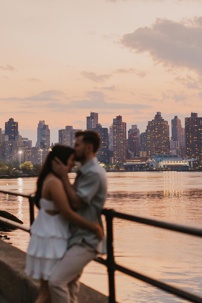 beautiful engagement photos with NYC skyline in the backdrop