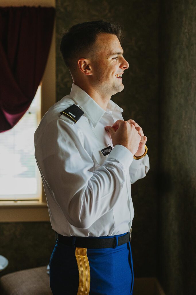 Military groom getting ready photos