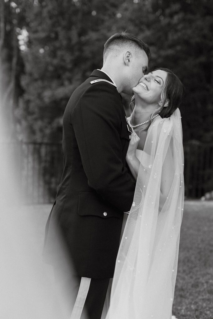 candid and playful bride and groom portraits during their Stroudsmoor Country Inn wedding