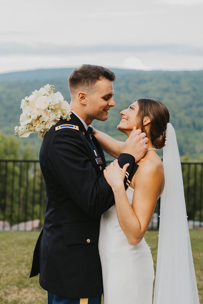 candid and playful bride and groom portraits during their Stroudsmoor Country Inn wedding