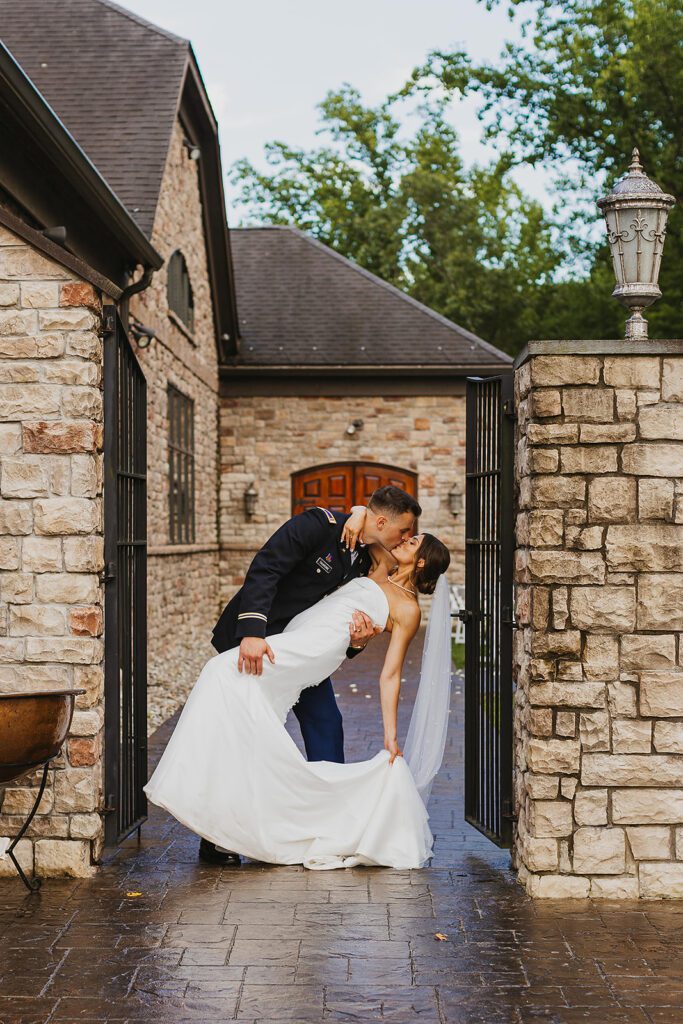 candid and playful bride and groom portraits during their Stroudsmoor Country Inn wedding